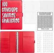 100 Envelope Challenge Binder, Savings Challenges Sheets,Easy and Fun Way to Save $5,050, Budget Binder with Cash Envelopes, Savings Challenges Binder, Budget Planner Book for Budgeting (Red)