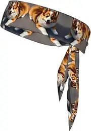 [YANYU] Funny Corgi Butt Brown Print Sports Head Tie Sweat Wicking Head Tie Quick Dry Adjustable for Men and Women