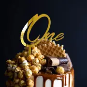 Acrylic Gold One Script Happy First Birthday Cake Topper