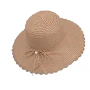 Summer Straw Hat for Women Sun-shade Seaside Ultraviolet-proof Beach Hat Foldable Hat Pearl khaki