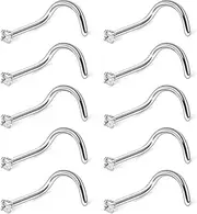 [Ruifan] 10PCS 20G Surgical Steel Mix Color Diamond CZ Nose Stud Rings Screw Piercing Jewelry 1.5mm 2mm 2.5mm 3mm