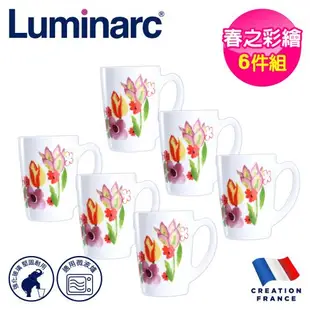 【法國Luminarc樂美雅】春之彩繪 6入馬克杯組/玻璃杯/咖啡杯/花茶杯/水杯/法國進口(ARC-613-DCH)