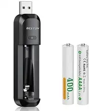 Smart AAAA Battery Charger with 2 Counts Rechargeable AAAA Batteries - 1.2V 400mAh High Capacity Low Self Discharge NiMH Battery for Surface Stylus Pen,for Ni-MH AA AAA AAAA Rechargeable Battery