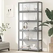 [OIKITURE] Display Cabinet with 5 Tiers Shelves Clear Door Display Shelf Home Storage Cabinet Grey