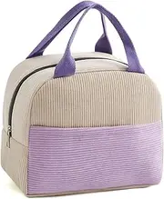 Taoluwin Insulated Lunch Bag, Corduroy Thermal Lunch Tote Bag with Large Opening, 3-Layer Insulated Lunch Box Soft Cooler for Work, School, Picnic, Leakproof & Waterproof (Purple)