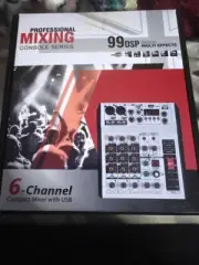 6 Channel Audio Mixer w/99 DSP Effects 48V Phantom Power Bluetooth USB Interface