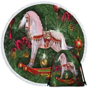 White Horse Swing the Magic of Christmas Round Beach Towel