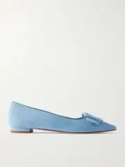[Manolo Blahnik] Manolo Blahnik - Maysale Buckled Suede Point-toe Flats - Blue - IT40 IT 40 Blue
