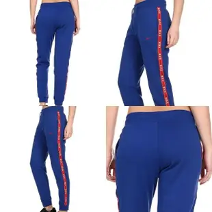 【NIKE 耐吉】長褲 NSW Pant Logo Tape 女款 路跑 健身 重訓 串標 鬆緊褲頭 縮口褲 藍 紅(AR3075-438)