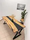 Black Epoxy Table, dining, sofa, Side center table top Live Edge Walnut Table
