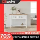 Console Table Rustic Pinewood 90x34.5x73 cm White Brown 2 Drawers Shelf 2646