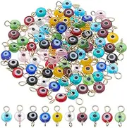 [SUPERFINDINGS] 100Pcs 10 Colors Evil Eyes Connector Charms Lucky Eye Charms Eye Pendants Eyes Connectors Pendants Lampwork Link Connector Charms for Bracelet Earring Necklace Jewelry