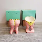 Ceramic Egg Cups By Macaroni 'Leopardskin Pants' X2 Novelty Hand Painted