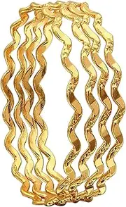 [Tongari] 1 Gram Gold Plated Thin Size Daily Wearable Bangles for Women - Set of 4 (Design-1)