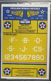 Yellow Wings 1/48th Scale USN 1932-1942 Standard 12" White Decal Sheet No. 48024