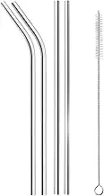 4 Pack of Reusable Stainless Steel Metal Straws, 2 Straight + 2Bent 10.5 inch Metal Straws with 1 Cleaning Brushes, Straw Compatible with 30oz Stanley Cup