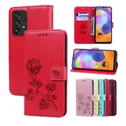 For Samsung Galaxy A53 5G Case, Rose Embossed PU Leather Wallet Cover, Red