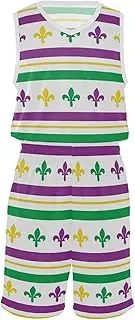[GuoChe] Basketball Jersey and Shorts Mardi Gras Striped Purple Carnival Royal Lily Youth Basketball Jerseys Basketball Costume