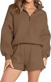 [AUTOMET] Women's Oversized 2 Piece Lounge Matching Sets Half Zip Sweatshirts Sweatsuit