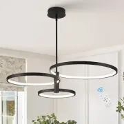 Modern LED Chandelier, 3-Ring Black Chandeliers for Dining Room 35'' Large Co...