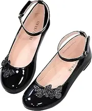 [LseLom] Girls Dress Shoes Butterfly Mary Janes for Girls Hook and Loop Party Wedding Flats Shoes