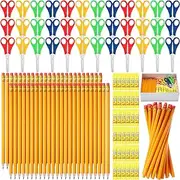 Zubebe 144 Pcs School Supplies Bulk for Kids Include HB Yellow Sharpened Pencils 5" Safety Blunt Tip Student Scissors Washable White Glue Sticks for Classroom Prizes Christmas Child Gifts