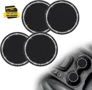 Car Cup Coasters, 4Pcs Bling Auto Car Cup Holder Insert Coasters Black Silicone
