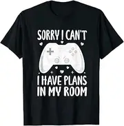 [X.Style] Sorry I Can't I Have Plans in My Room Gamer Kids Video Game ds1118 T-Shirt (3XL) Black