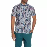 Ted Baker London Mens Blue Hawaiian Print Short Sleeve Button Up Shirt Sz XL NWT