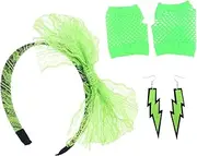 CHILDWEET 1980s Headbands Women s 80s Outfit Lace Gloves 80s Masquerade Decorations Men Accessories Mens Headband 80's Party Costumes Clothing Apparel Fishing Net Women's Make up Black