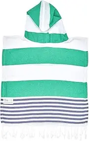Tolu Kids Hooded Beach Poncho Towel, Green and Blue Stripes, Cotton, Quick-Dry, Ages 0-5 Years (Small)