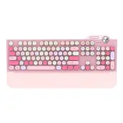 Retro Three Mode Mechanical Keyboard with Palm Rest LED Backlit-Pink