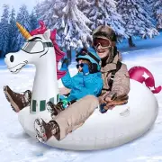 63" Giant Unicorn Inflatable Snow Tube Winter Sled with Handles 0.6mm Thick Bott
