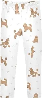 [Joisal] Blue Grey Flower Silhouette Girls Pants, Suitable for Girl Athletic Leggings, Little Girls Leggings, 4t Girls Leggings, Miniature Poodle Pattern, 4 Years