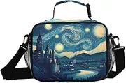 Insulated Lunch Box Starry Night Castle for Women Men - Ideal for Work, Picnics - Includes Adjustable Shoulder Strap