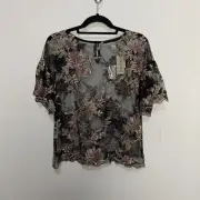 Sundance Celeste Embroidered Beaded NWT Blouse Top Sheer Overlay Size XS.
