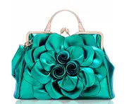 Womens Rose Flower Evening Clutches Formal Party Totes Shoulder Bag-Green