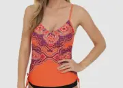 $105 Prana Women's Stretchy Orange Moorea Tankini Top Swimwear Size X-Small