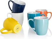 Sweese Porcelain Mugs - 12 Ounce for Coffee, Tea, Mocha and Mulled Drinks - Set of 6, Hot Assorted Colors