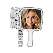 Handheld Mirror, Water Ripples Hand Mirror with Handle for Small Square+silver
