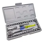 40-Piece SAE/Metric Socket Set with Ratcheting Wrenches, 1/4" & 3/8" Drive, 6...