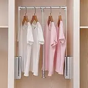 TOOPYW Hanging Pull Down Closet Rod Adjustable Width Premium Clothes Bar Wardrobe Lift Retractable Cabinet Rail Lifter Hanger Organizer Storage System,Silver,26to35in