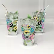 Space age rockets outer space planets atomic cat cocktail Pint Glass, 16oz