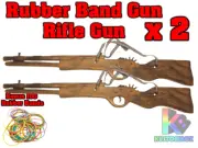 Wooden Rifle Gun Long Barrel Rubber Band Launcher Timber x 2 pc