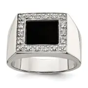 Silver Men's CZ & Onyx Ring QR2458
