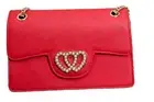 Like Dreams Red Crossbody Bag, Gold Chain Strap & Pearl Hearts Vegan Leather NWT