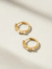 [Mateo] Mateo - The Little Things 18-karat Gold, Diamond And Pearl Hoop Earrings - One size One size Gold