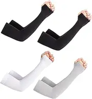 [Rienan] 4 Pairs of Arm Sleeves, Gaming Volleyball Arm Protectors, Arm Sleeves, Volleyball, Anti-UV, Breathable, Warm Arm Sleeve, Straight, Suitable for Sports for Boys and Girls (Black/White/Grey), White,