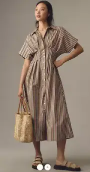 Anthropologie Exquise Tobie Button-Front Pleated Midi Shirt Dress Size XL