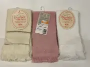 3 Vintage Terry Cloth Cross Stitch Fingertip Towel Pink Cream White 100% Cotton